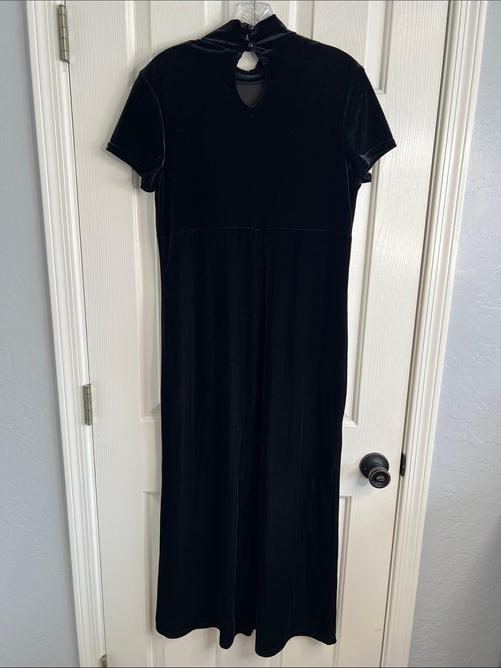 Vintage black velvet mock neck midi dress short sleeve size Large My Michelle - Picture 2 of 8